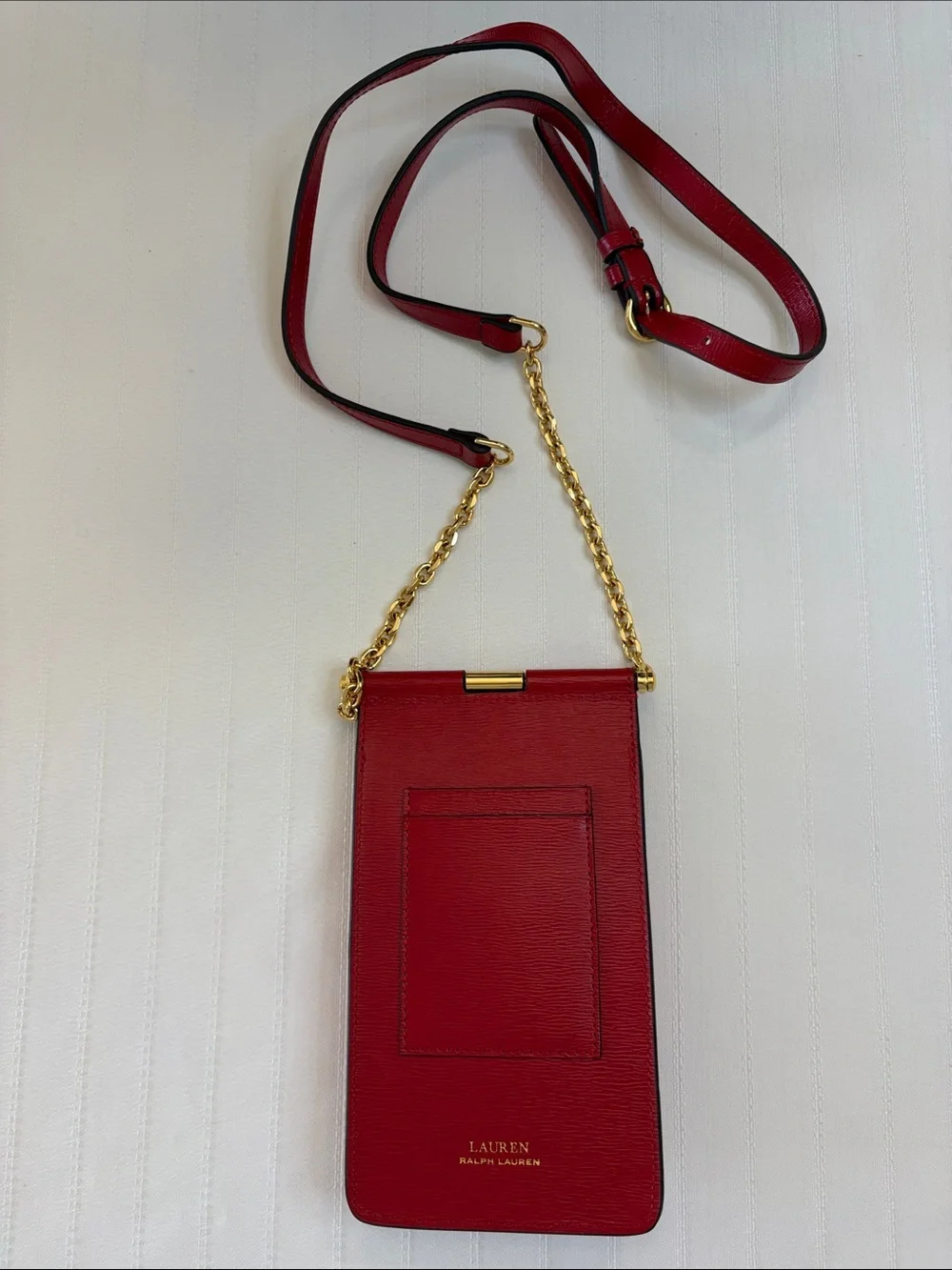 Ralph Lauren Red Leather Crossbody Phone Pouch with Gold Chain